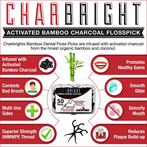 Charbright Kömür İpi Seçtikleri-2-Pack 50 Diş İpi Kürdan İle Aktif Kömür İnfüzyon İplik ve Geri Dönüşümlü Reçine Sopa-Plak