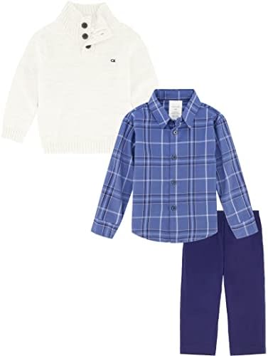 Calvin Klein baby-boys Düğmeli Gömlek ve Pantolonlu 3 parçalı Kazak Seti