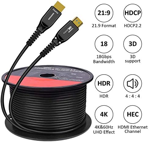 DREMAKE 100 M Fiber Optik HDMI 2.0 Kablo 4K @ 60Hz 18 Gbps UHD ARK HDCP2.2 One Direction HDMI 2.0 Kablosu için PS3 / 4, Roku
