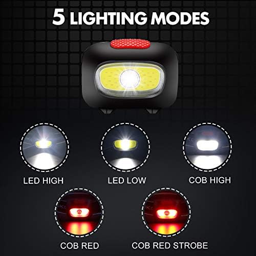 HOKOILN LED far el feneri [6 PAKETİ] 5 modları ayarlanabilir kafa lambası ile kırmızı COB emniyet uyarı ışığı Çocuklar ve yetişkinler