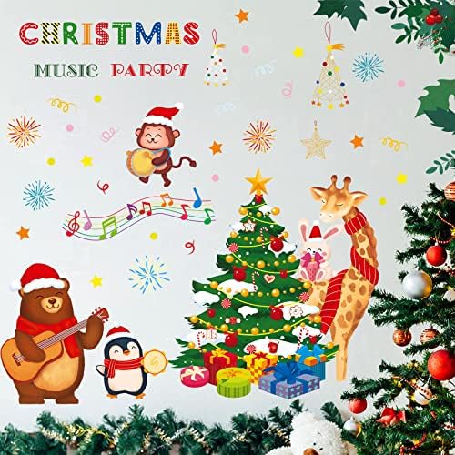 Atcarmor Merry Christmas Duvar Çıkartmaları Etiketler Çıkarılabilir, Zürafa Kahverengi Ayı Noel Noel Ağacı Vinil DIY Duvar