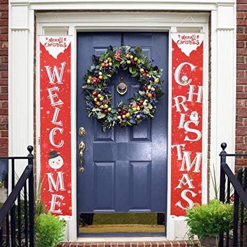 Yoptıon Noel Sundurma Işareti, hoşgeldiniz Noel Afiş Ön Kapı Asılı Işareti Noel Ev Duvar Kapalı Açık Tatil Parti Dekorasyon