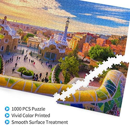 NUOCHUANG Barcelona Puzzle - 1000 Adet Barcelona Günbatımında Park Guell Şehir Görünümü İspanya Yetişkinler için Bulmacalar,