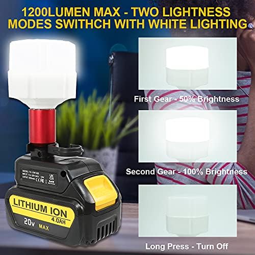 LENMAX 12 W 1200LM şantiye ışık 2-Way Dim masa Lambaları E27 taşınabilir LED çalışma ışığı ile uyumlu Dewalt Pil Taşınabilir