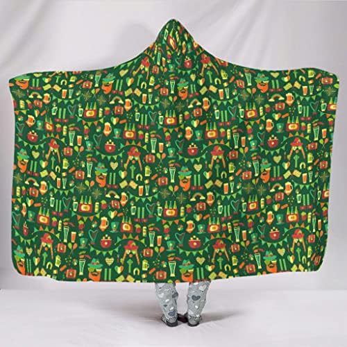 Baırızumeg Süper Yumuşak Kapüşonlu Battaniye Aziz Patrick Günü Yeşil Giyilebilir Kapşonlu Battaniye Yetişkinler ve Çocuklar