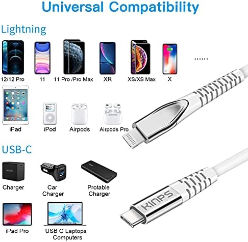 KINPS [MFİ Sertifikalı 10ft] USB C'den Yıldırım Hızlı Şarj Kablosuna 2 Paket iPhone 12 Pro Max/12 Mini/12/11 Pro Max/XS ile