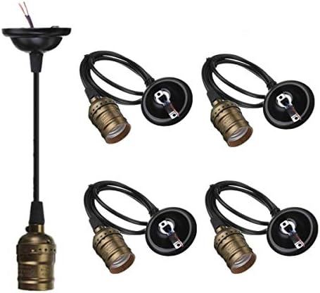4-Pack kolye ışık kablosu, HESSİON endüstriyel Edison kolye ışık kiti, Vintage Tarzı Tek ışık E26 lamba soketi, ayarlanabilir