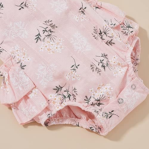 Bebek Kız Papatya Playsuits Ruffled Bodysuit + Kafa Baskı Fly Kollu Romper Çiçek Tulum Bebek Yaz Giysileri