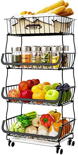 4 Katmanlı Meyve Sepeti için Mutfak, Veckle Meyve ve Sebze Depolama Sepeti ile Tekerlekler, Meyve Sepeti Standı, istiflenebilir