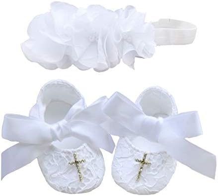 Yay Rüya Bebek Kız Vaftiz Vaftiz Ayakkabı Beyaz Dantel Reinstones Çiçekler