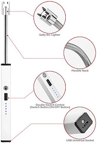 Mum Şarj Edilebilir için USB Ark Çakmağı - Rüzgar Geçirmez Uzun Ark Şarj Edilebilir Çakmak LED Işıklı 360 Esnek Boyun Pil Göstergesi,