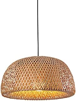 CRKDFC Yarı Dairesel Bambu avize, E27 tavan kolye lamba, el dokuması Rattan asılı ışık, yüksekliği ayarlanabilir, bambu abajur,