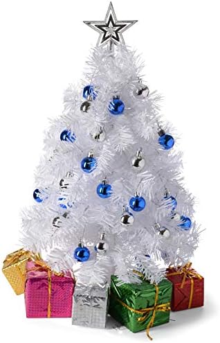 23-İnç Mini beyaz noel ağacı ile sıcak - beyaz LED ışıkları - DIY masa Noel ağacı ile Yıldız Treetop, dekore hediye kutuları,