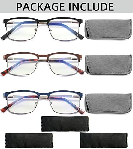 3 Paket Moda Metal Tam Çerçeve okuma gözlüğü Erkekler için, Erkek Bilgisayar Okuyucular Konfor yaylı menteşeler Parlama Önleyici
