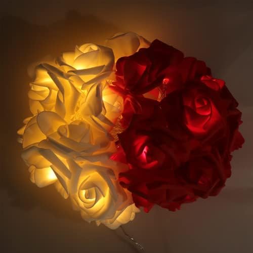 Pawliss Sevgililer Günü Dekorasyonu, 30 LED'li 15FT Gül Dize Işıkları, Sevgililer, Düğün, Anneler Günü Kapalı, Kırmızı ve Beyaz