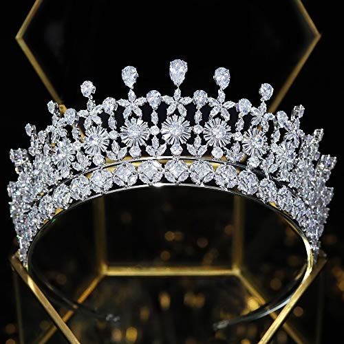 Tam Kübik Zirkonya CZ Prenses Kraliçe Gelin Tiaras ve Taçlar Hediyeler Kadınlar Için Düğün Pageant Saç Aksesuarları Gümüş HG0142