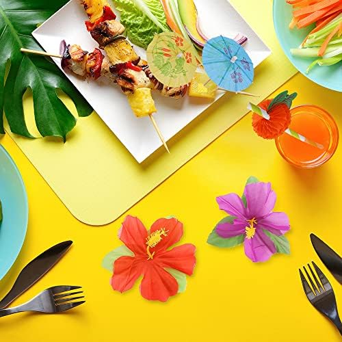 Auıhıay 109 Adet Tropikal Parti Dekorasyon Seti ile 9 Ayak Hawaii Masa Etek, Palmiye Yaprakları, Hawaii Çiçekler, Renkli Şemsiye