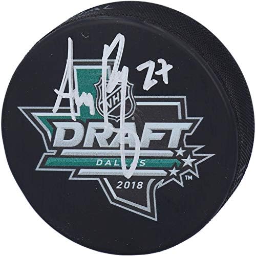 Adam Boqvist Columbus Mavi Ceketler İmzalı 2018 NHL Taslak Logo Hokey Diski-İmzalı NHL Diskleri