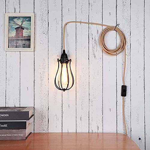 GreenSun Asılı ışık kablosu, Anahtarlı Kolye Lamba Kablosu, Tekstil Halat Lamba Kablosu, Vintage Lamba Kablosu Soketi, E26