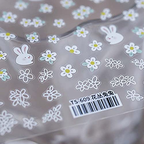 Sevimli Çiçek Küçük Tavşan Çıkartması DIY Nail Art Desgin Manikür Aksesuarları Nail Art Dekorasyon 5D Kabartmalı Tırnak Sticker(Kabartmalı)