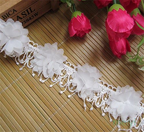 2 Metre 3D Şifon Çiçek Püskül Fringe Dantel Kenar Trim Şerit 5 cm Genişlik Vintage Stil Beyaz Kenar Abartı Kumaş Işlemeli Aplike