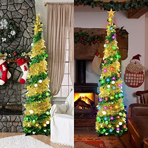 Noel Ağacı Jrewu 5ft Pop Up Noel Ağacı Parlak Yapay Pullu İnce Katlanabilir Tinsel Kıyı Ağacı Dekor Cadılar Bayramı Partisi