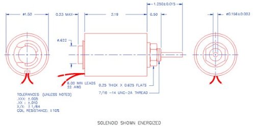 MSS Borulu Solenoid, İtme tipi, 6,0 Volt DC Sürekli (%100) Görev, 1,50 (38 mm)ÇAP X 2,19 (56 mm)L.-ABD'de üretilmiştir