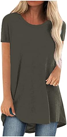 Kadın artı boyutu bluz yuvarlak boyun kısa kollu rahat kazak Tee zarif yumuşak düz renk orta uzunlukta T-Shirt bayanlar için