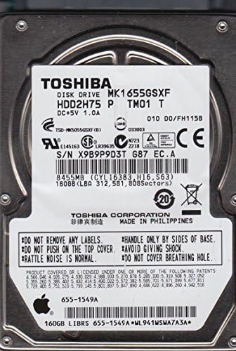 MK1655GSXF, HDD2H75 P TM01 T, Toshiba 160 GB SATA 2.5 Sabit Sürücü
