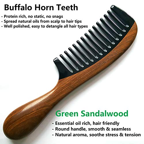 Geniş Diş Saç Tarağı-Bir ve Bir siyah manda boynuzu dişleri ve Sandal Ağacı Tarakları-Erkekler Kadınlar ve Çocuklar için Doğal