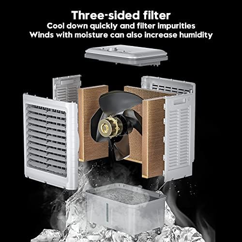 VCJ Evaporatif Hava Soğutucu, Taşınabilir 3 Hızlı Soğutma Fanı, 3 Mod, 6 Buz Kristali Kutusu, Büyük Su Deposu ve Tekerlekler,