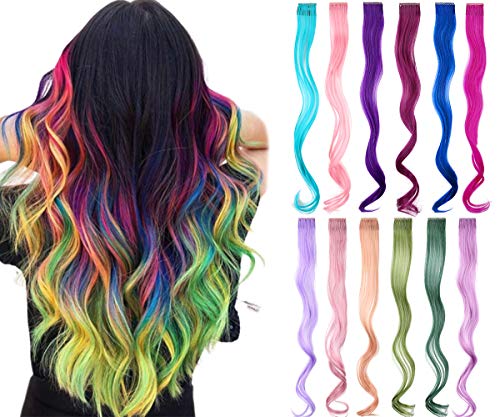 Renkli saç ekleme 24 İnç Gökkuşağı Saç Sentetik düz saç ekleme Kadın Kız Çocuklar Hediye için Çok Renkler Parti Klip Sentetik